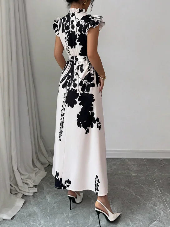 Women's elegant black and white dress, suitable for work, dates and vacations