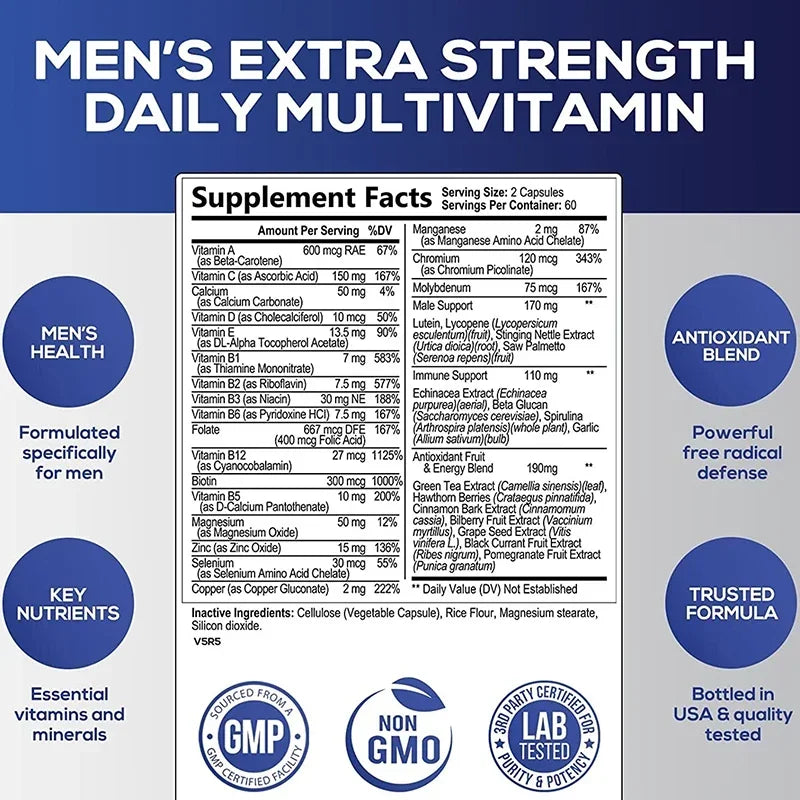 Men's Multivitamin Supplement-Daily Multivitamins and Nutrients To Support A Healthy,Active Lifestyle,Energy,Heart,Brain Health