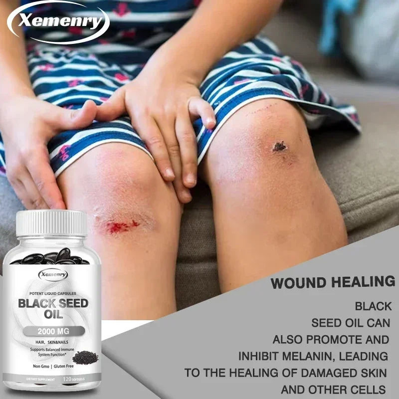 Dietary Supplement, Black Seed Oil Helps Hair Regrowth and Protects Skin and Nails 2000 Mg Supplement