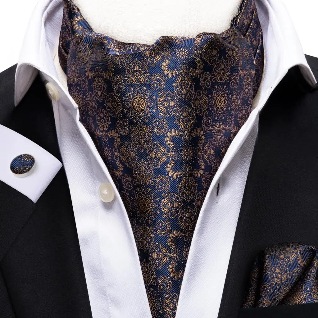 Hi-Tie Mens Ascot Black Pink Blue Red Gold Green Purple White Cravat Tie Hanky Cufflinks for Male Wedding Business Prom