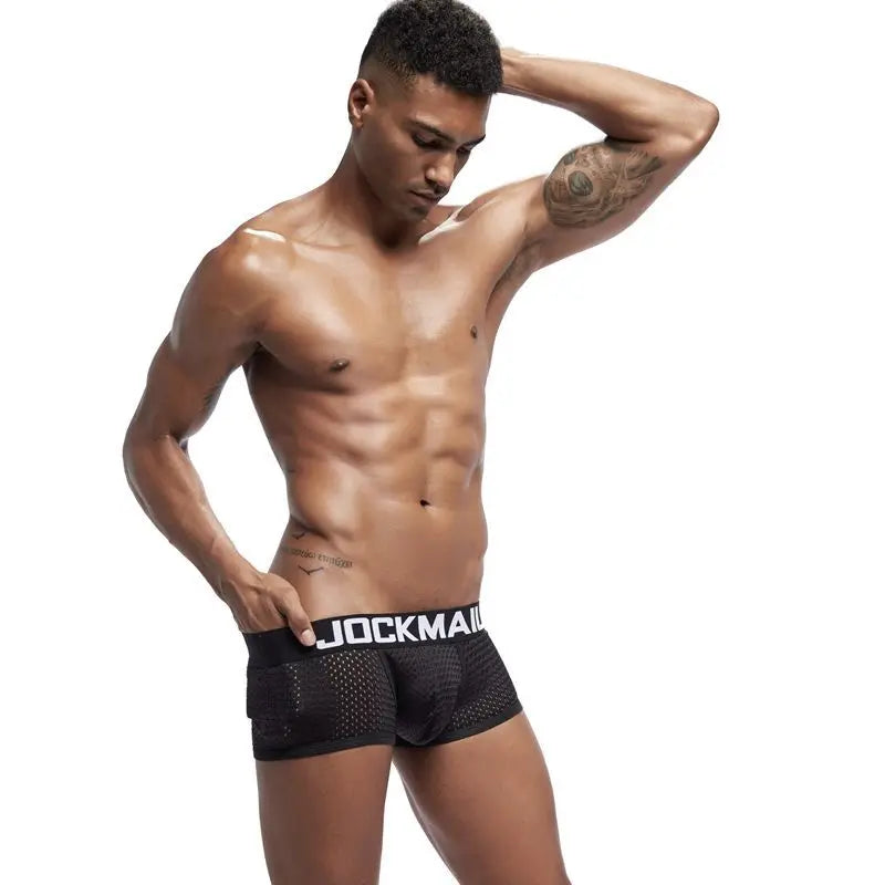 JOCKMAIL Men Underwear Boxes Mesh Quick Drying Ice Silk Breathable Youth Fashion Calzoncillos Sexy Am Gosteren Killer Sansursuz