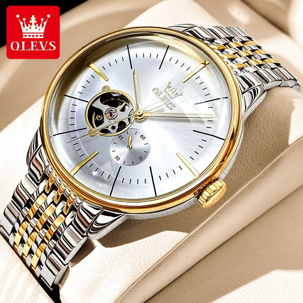 OLEVS 6708 Mechanical Watch for Men Fashion Arched Glass Automatic Men's Watches Hollow Simple Luxury Brand Original Man Watch