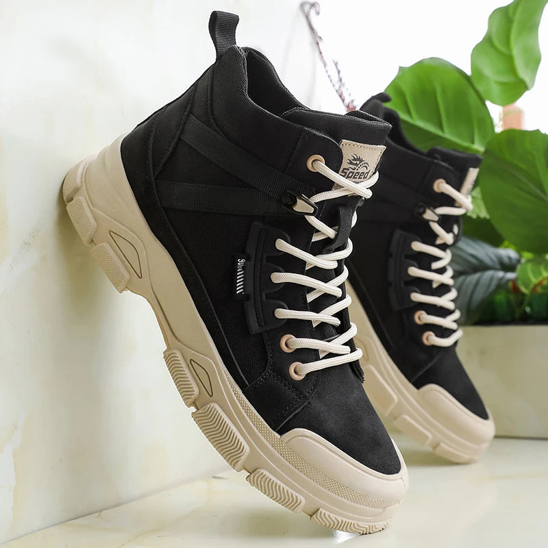 Men's High-Top Work Boots | Chunky Platform Outdoor Hiking Sneakers