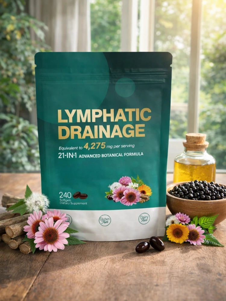 Lymphatic Drainage Capsules 4275mg 21 in 1 with Herbal Blend with Dandelion Burdock & Turmeric Supplement 240 Softgels Per Bag