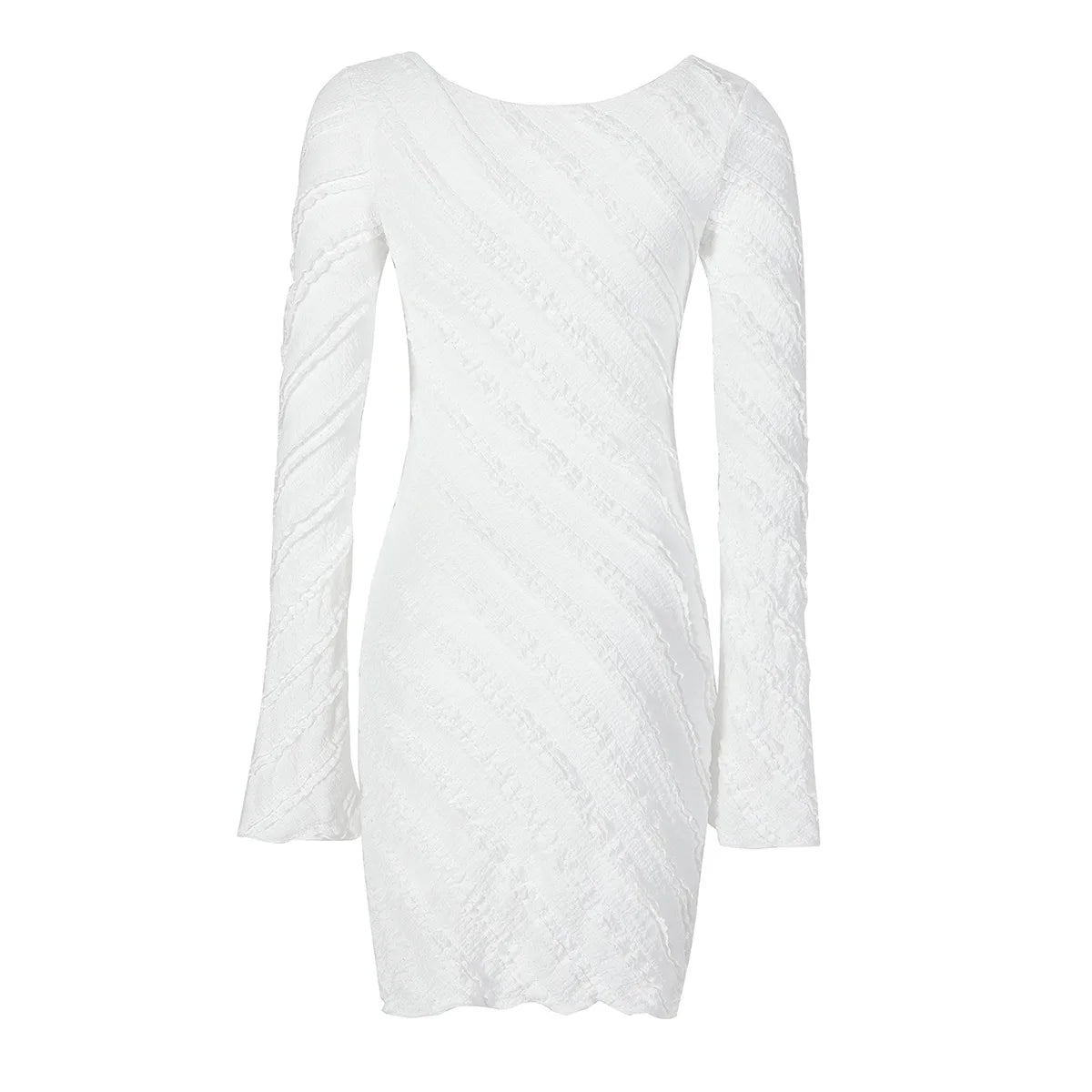 Women's Dress, White Knitted Fabric, Boat Collar A-word Short Skirt, Backless Lace-up.