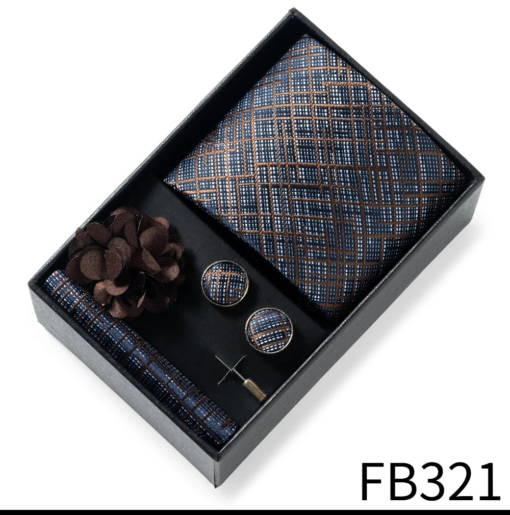 Luxury and Fashionable Men's Tie Gift Box Includes Tie, Handkerchief, Cufflinks, Tie Clip, Brooch