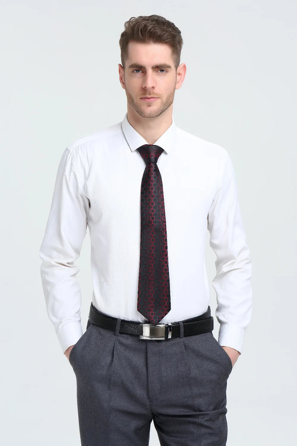 Male Luxury Neck Tie For Men Business Red Striped Tie Hanky Cufflinks Set Neckwear Wedding Party Casual