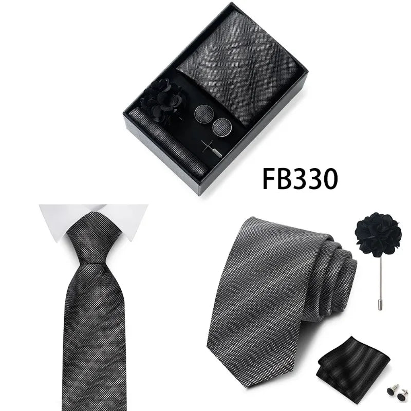 Luxury and Fashionable Men's Tie Gift Box Includes Tie, Handkerchief, Cufflinks, Tie Clip, Brooch