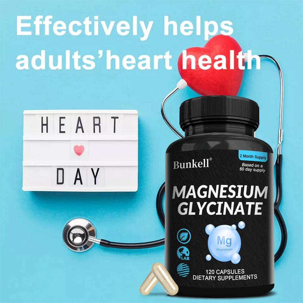 Magnesium Glycinate - Supports Nerve, Muscle, Bone and Heart Health, Helps with Stress, Sleep Quality Support, Muscles Recovery