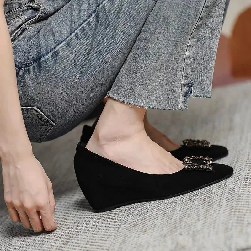 Women Shoes Fashion Wedges Platform Shoe Luxury Diamond Banquet Party Dress Shoes Pointe Shallow Mouth Single Shoe Zapatos Mujer