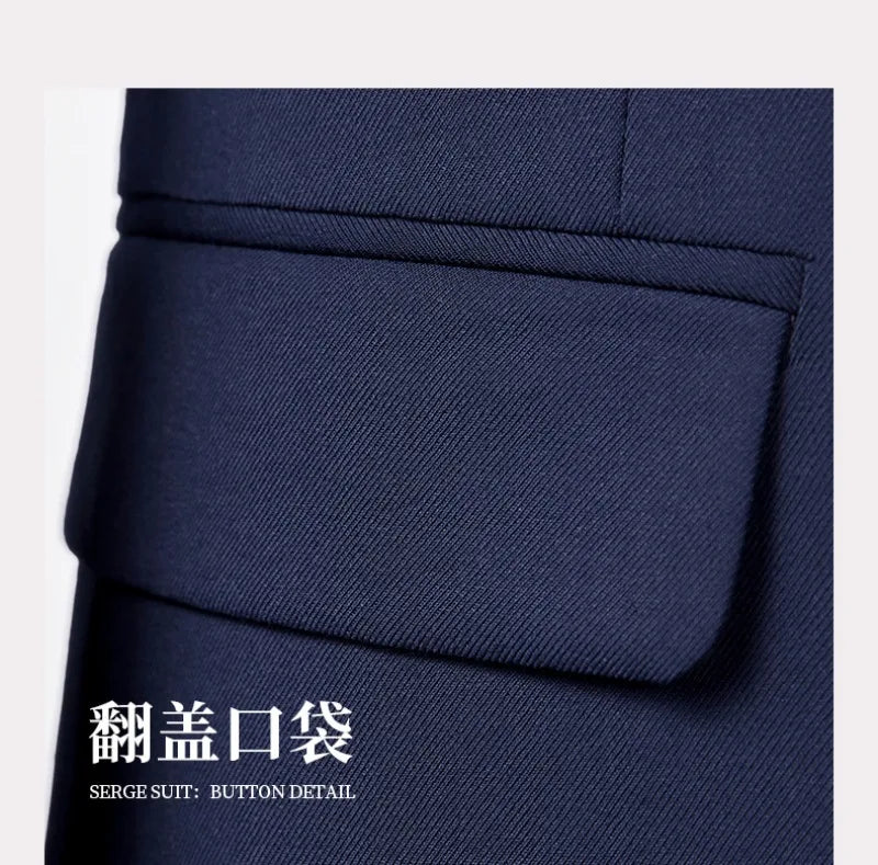 Men's Formal Business Suit Set Black Grey Blue Blazer Pants 2 Piece Work Wear For Office Sales Property 4S Store Staff