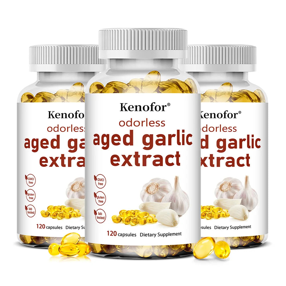 Odorless Aged Garlic Extract Capsules - Balance Cholesterol Levels, Support Heart and Cardiovascular Health