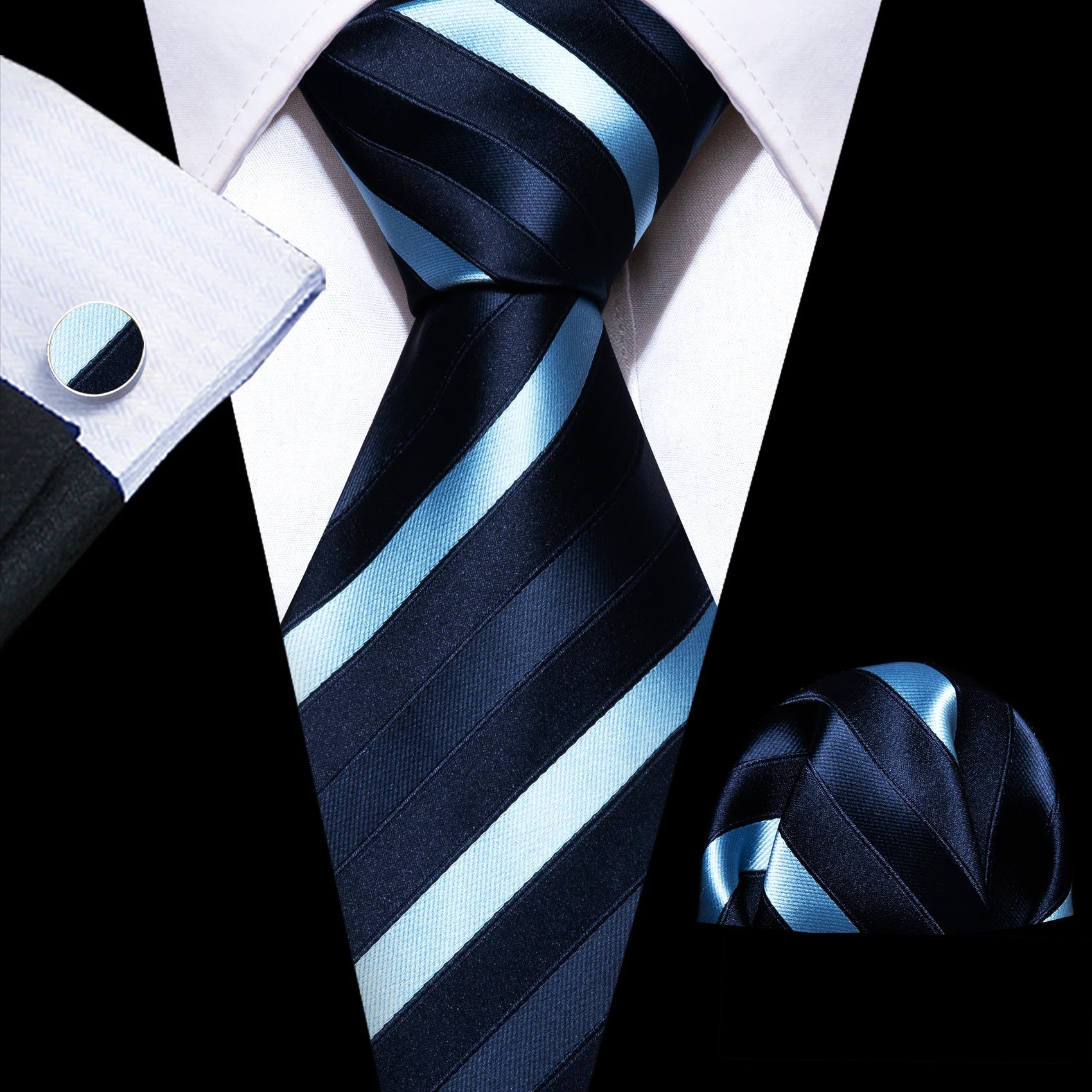 Male Luxury Neck Tie For Men Business Red Striped Tie Hanky Cufflinks Set Neckwear Wedding Party Casual