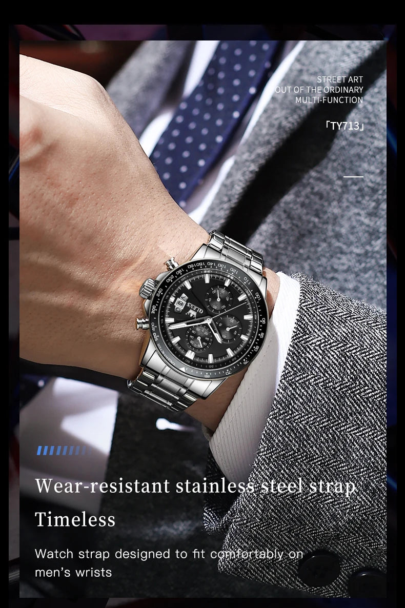 OLEVS Top Men's Watches Luxury Waterproof Luminous Classic Quartz Wrist Watch for Men Chronograph STOP WATCH Sports Man Watch