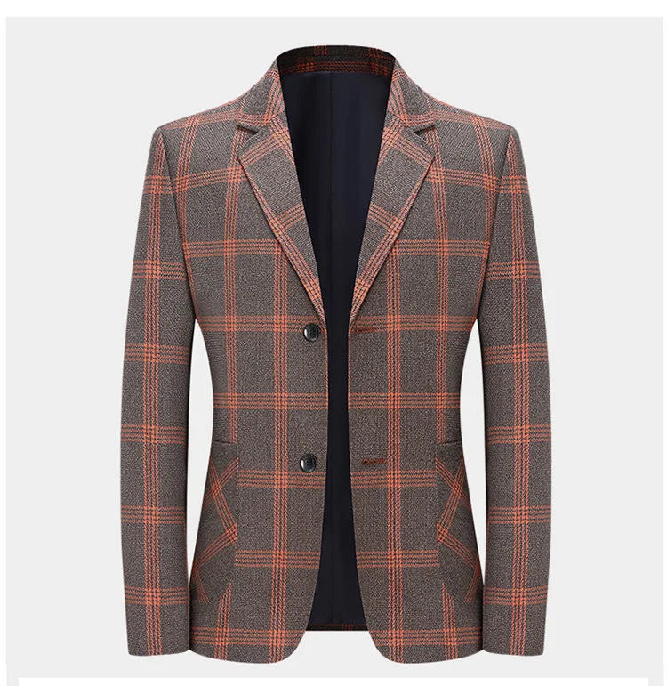 Man Suit Coat Autumn Retro Striped Contrast Color Male Blazer Single-breasted Long Sleeve Pocket Non-ironing Men Outerwear