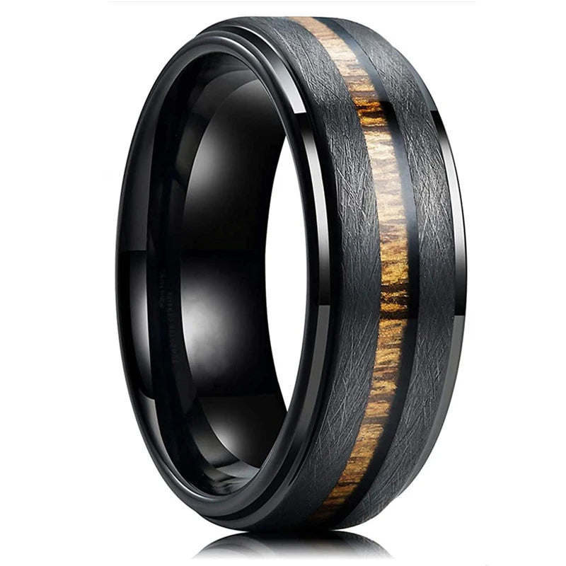 8mm Trendy Stainless Steel Rings For Men Jewelry Party Gift Fashion Black Carbon Fiber Golden Heart Rate Line Men Rings