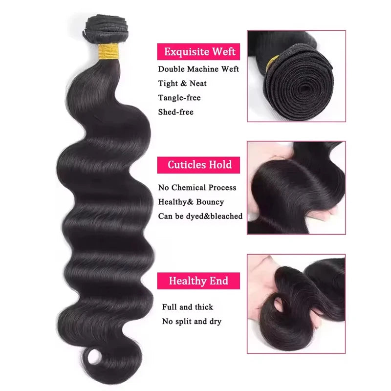 16A Double Drawn Body Wave Bundles Human Hair  100% Human Hair Brazilian Virgin Human Hair Extensions For Women Cheap Human Hair