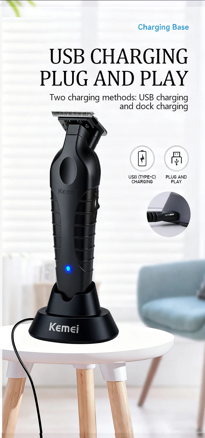 Kemei Electric Hair Clipper KM-2299D with Base Electric Thruster Charging USB Oil Head Carving Hair Clipper for Hair KM-2299