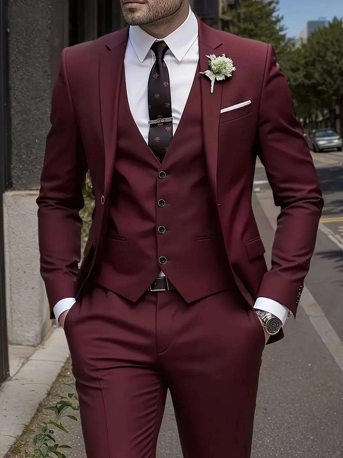 Men's 3-piece suit, green fruit collar, large suit, suit pants, formal tie, wedding dress, vest, work uniform, holiday gift.