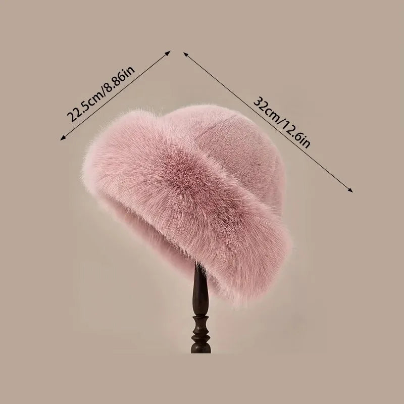 Winter Warm Fleece Bucket Hat with Ear Protector,Winter Windproof SolidColor Thick Casual Elegant Pullover for Outdoor Dailywear