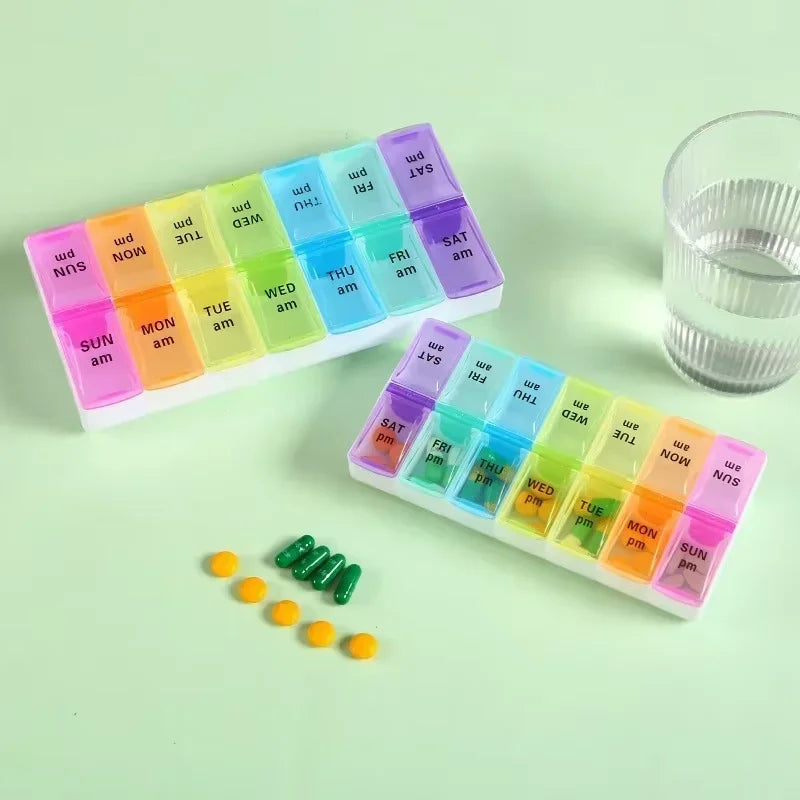 7 Day Pill Organizer 14 Compartments 3 Times Daily Portable Travel Medicine Box for Vitamins Fish Oil Supplements