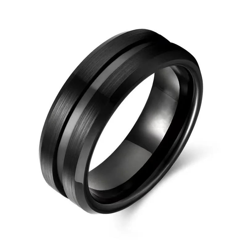 8mm Trendy Stainless Steel Rings For Men Jewelry Party Gift Fashion Black Carbon Fiber Golden Heart Rate Line Men Rings