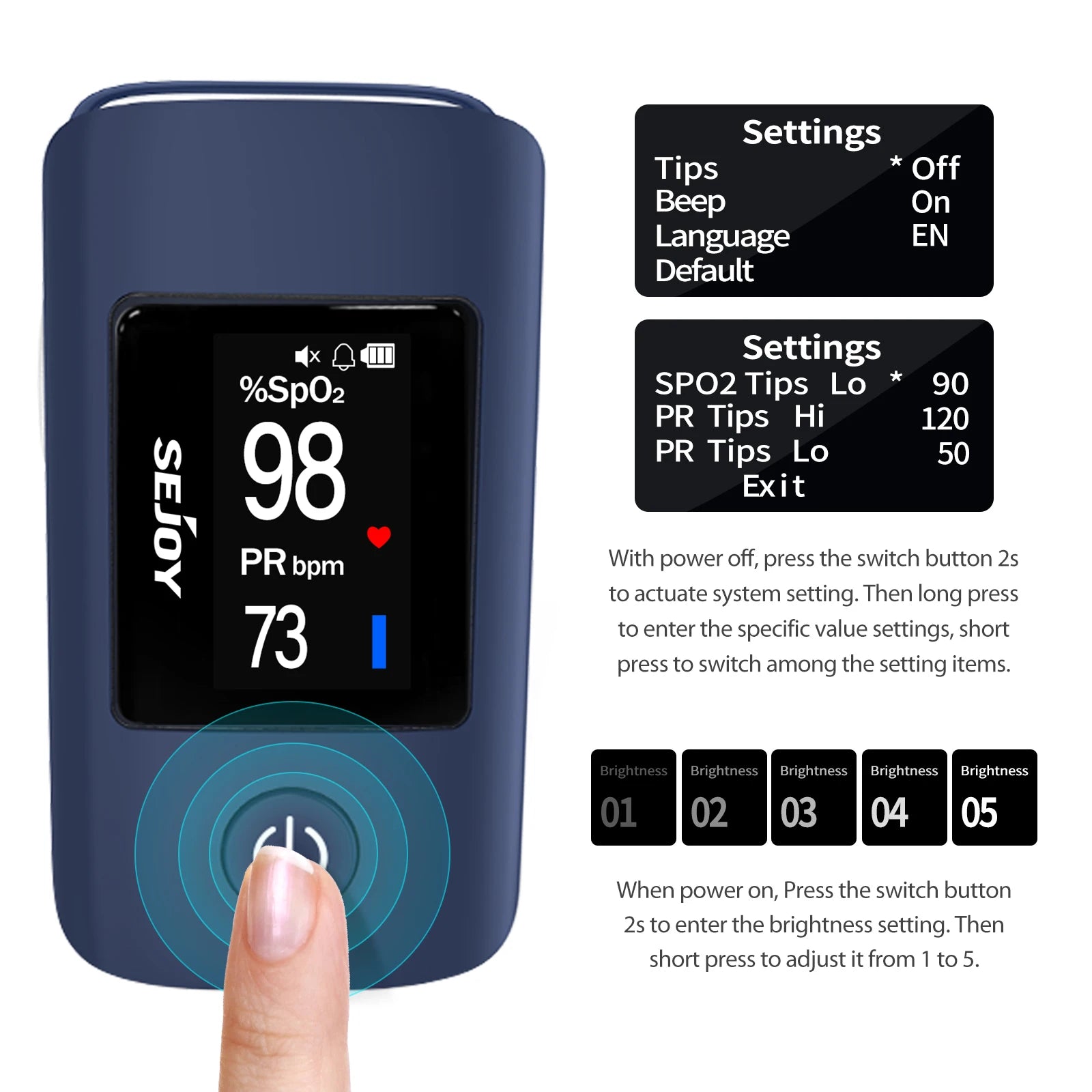 Sejoy Digital Wrist Blood Pressure Monitor,Finger Pulse Oximeter OLED Blood Oxygen Saturation,Heart Rate Meter BP Monitor