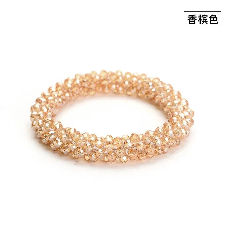 Crystal Beads Hair Ties for Women Vintage Ponytail Scrunchies Elastic Hair Bands Glass Beaded Rubber Hair Rope Accessories