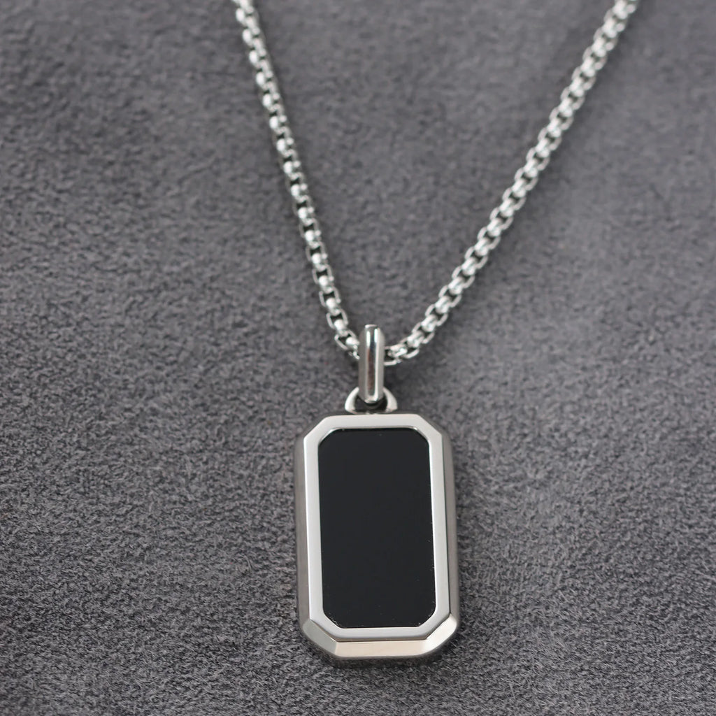 New Design Masculine Jewelry Great Quality Retro Vintage Agate Onyx Classic Box Link Chain Elegant Stainless Steel Men Necklace
