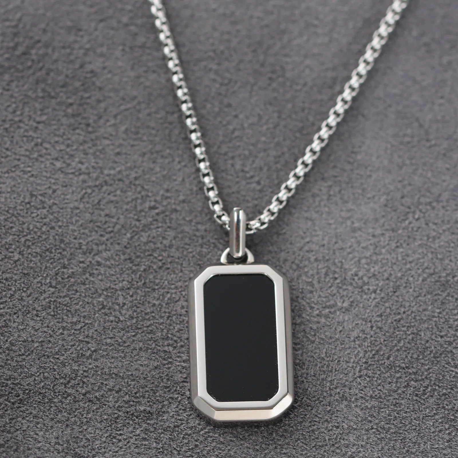 New Design Masculine Jewelry Great Quality Retro Vintage Agate Onyx Classic Box Link Chain Elegant Stainless Steel Men Necklace