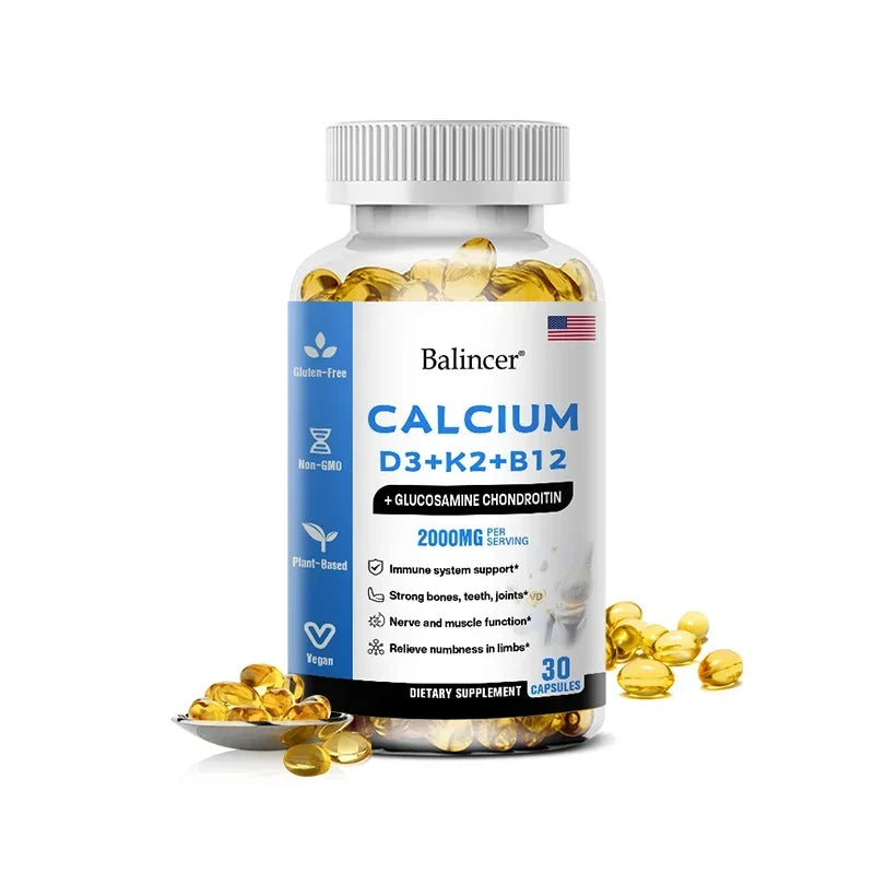 Calcium Vitamin D3 with B12, K2 - Supports Bones, Teeth, Heart and Immune System Function,Immune System Health