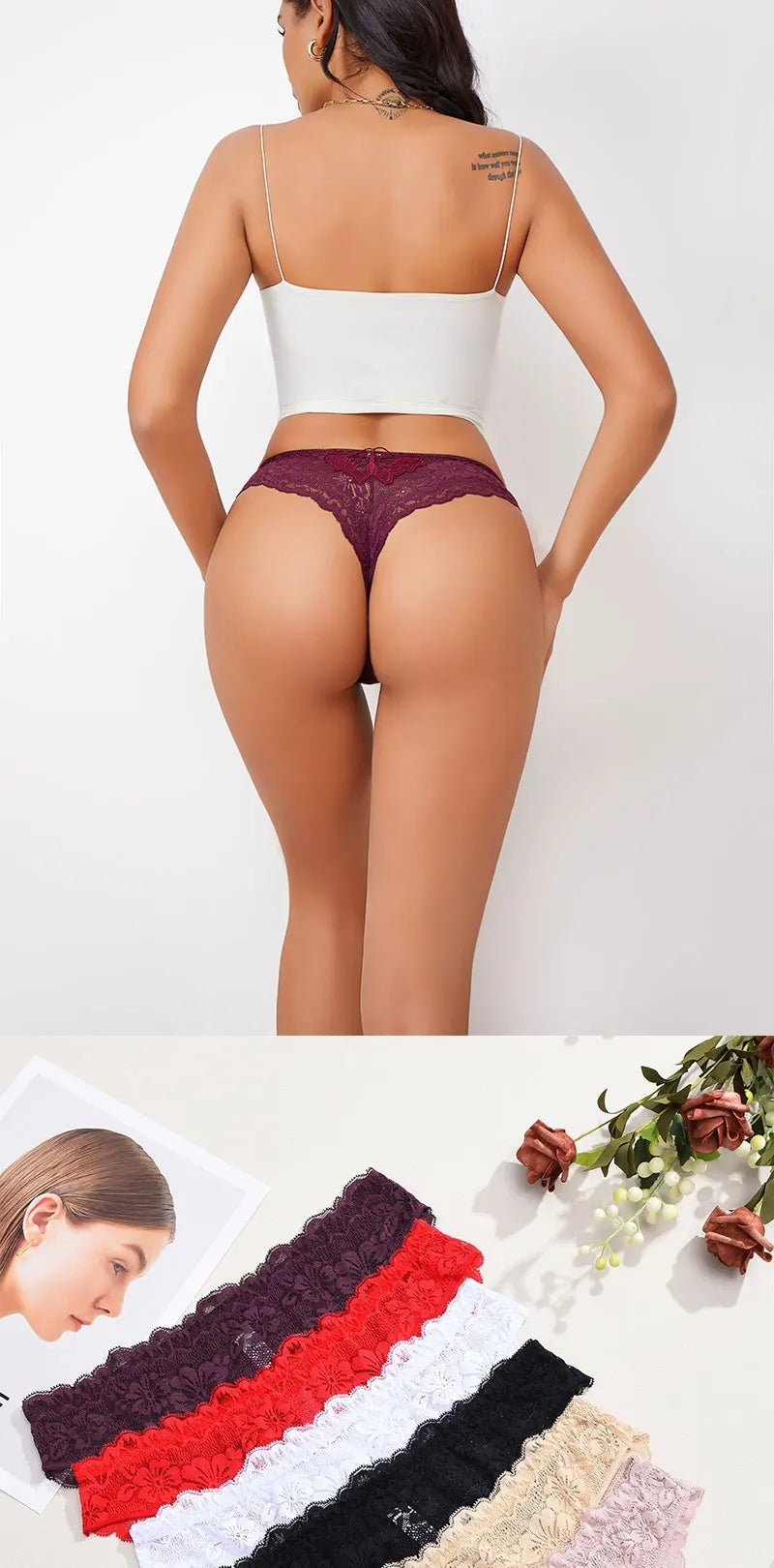 FINETOO 6Pcs/Set Perspective Lace Panties Hollow Out Low-waist Underwear Thongs Female Underpants Breathable Lingerie Intimates