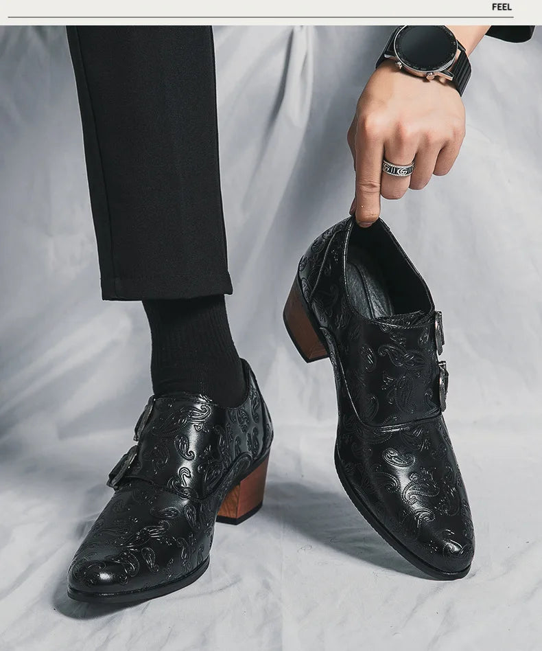 Men's Wedding Shoes Fashion Slim Fit Pointed High Heel Pullover Shoes Breathable Leather Shoes Classic Vintage Men's Dress Shoe