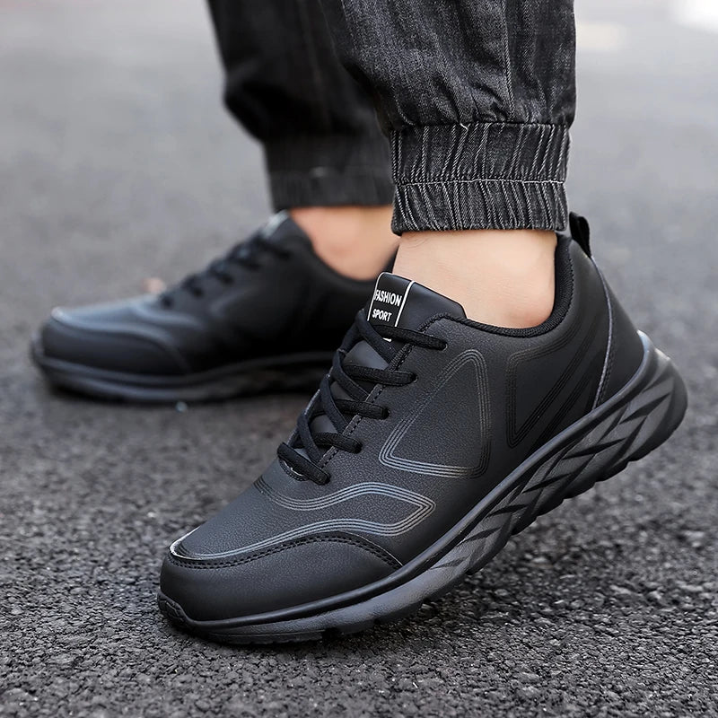 Men's Sports Shoes Leather Lightweight Comfortable Casual Shoes Cushioning Sports Shoes Outdoor Waterproof Walking Shoes for Men