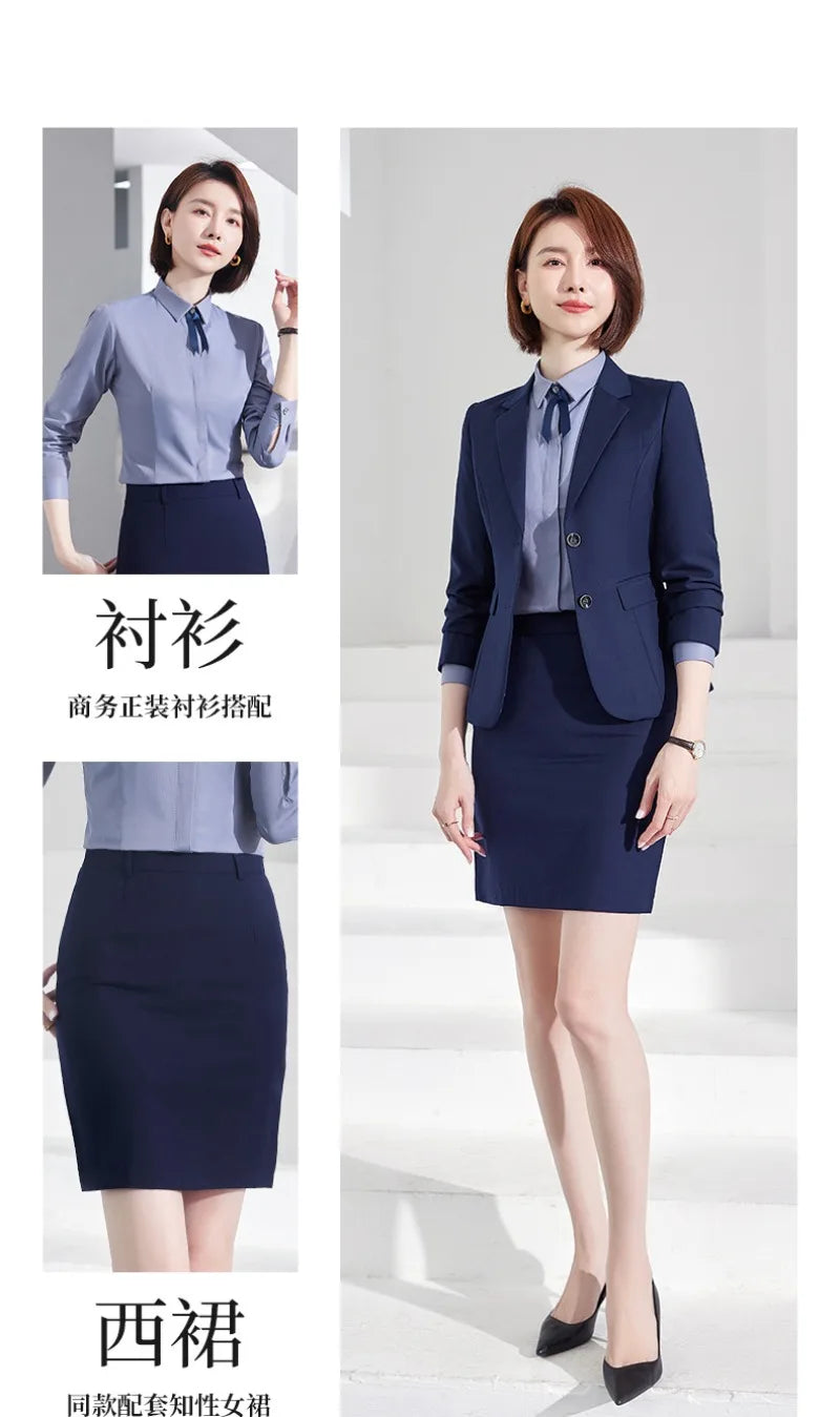 Men's Formal Business Suit Set Black Grey Blue Blazer Pants 2 Piece Work Wear For Office Sales Property 4S Store Staff