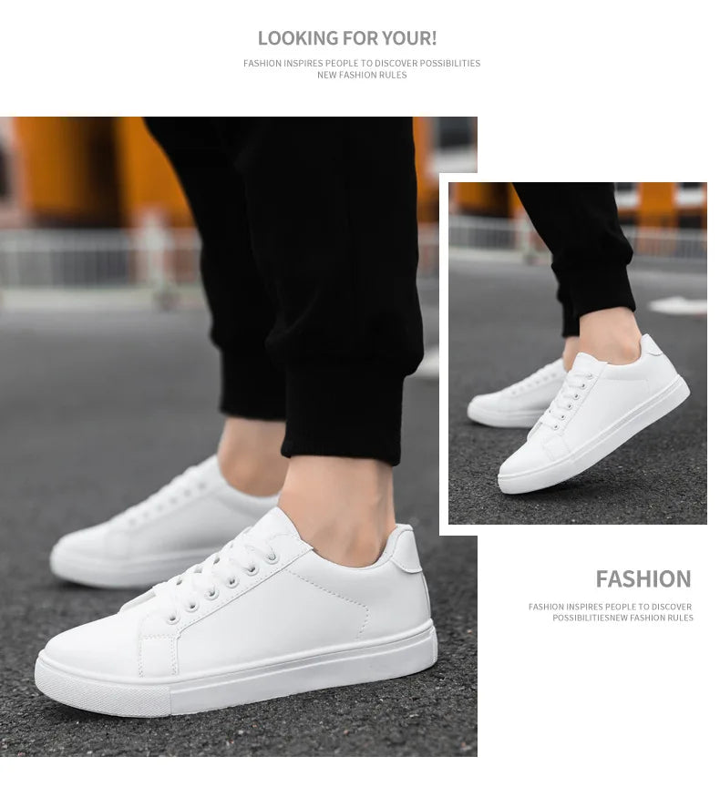 White Black Men Shoes Comfortable Casual Skateboard Shoes Men Solid Leisure Sneakers Lightweight Walking Shoes