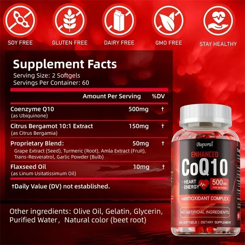 High Absorption CoQ10 Capsules - Supports Heart Health, Provides Energy, Antioxidant
