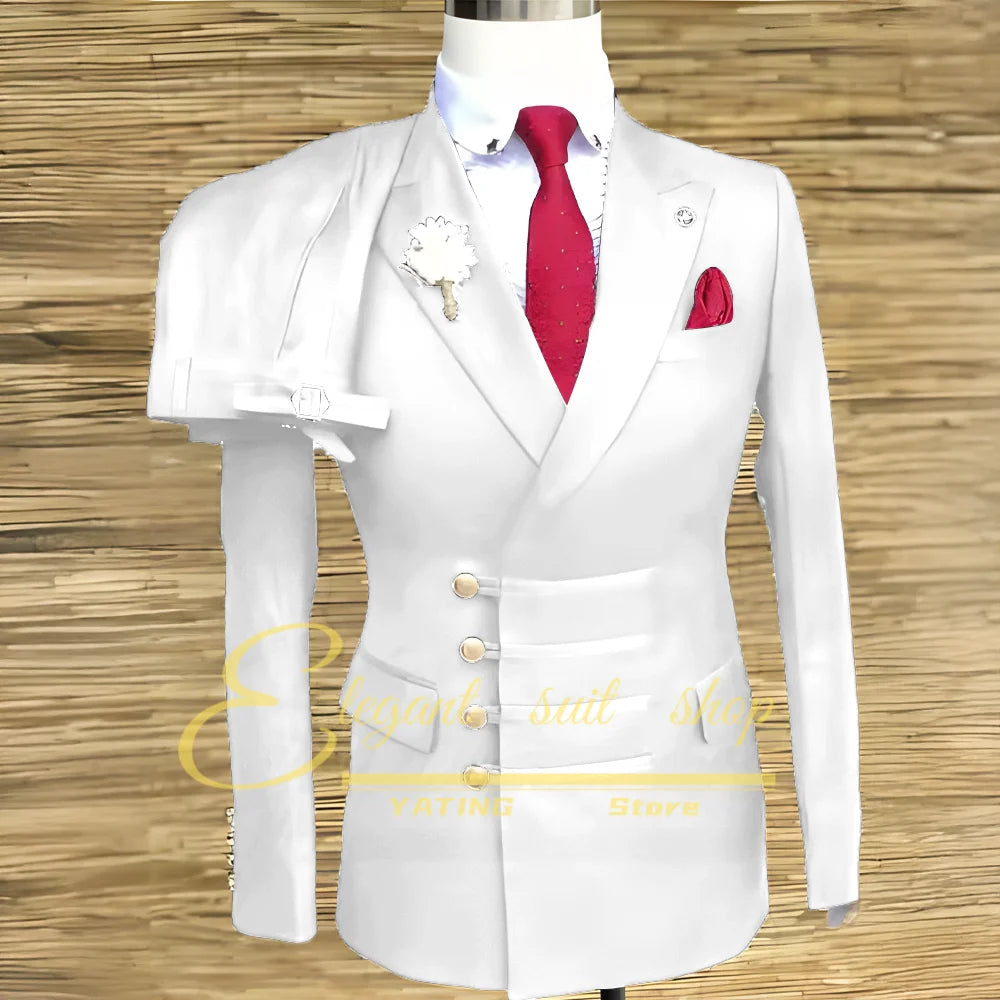 Formal Wedding Men Suits 2 Piece Jacket Pants Sets Double Breasted Male Clothing Costume