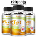 Bcuelov Vitamin D3+K2, 5000 IU Vitamin D3, non-GMO formula, easy-to-swallow vitamin D and K complex dietary supplement