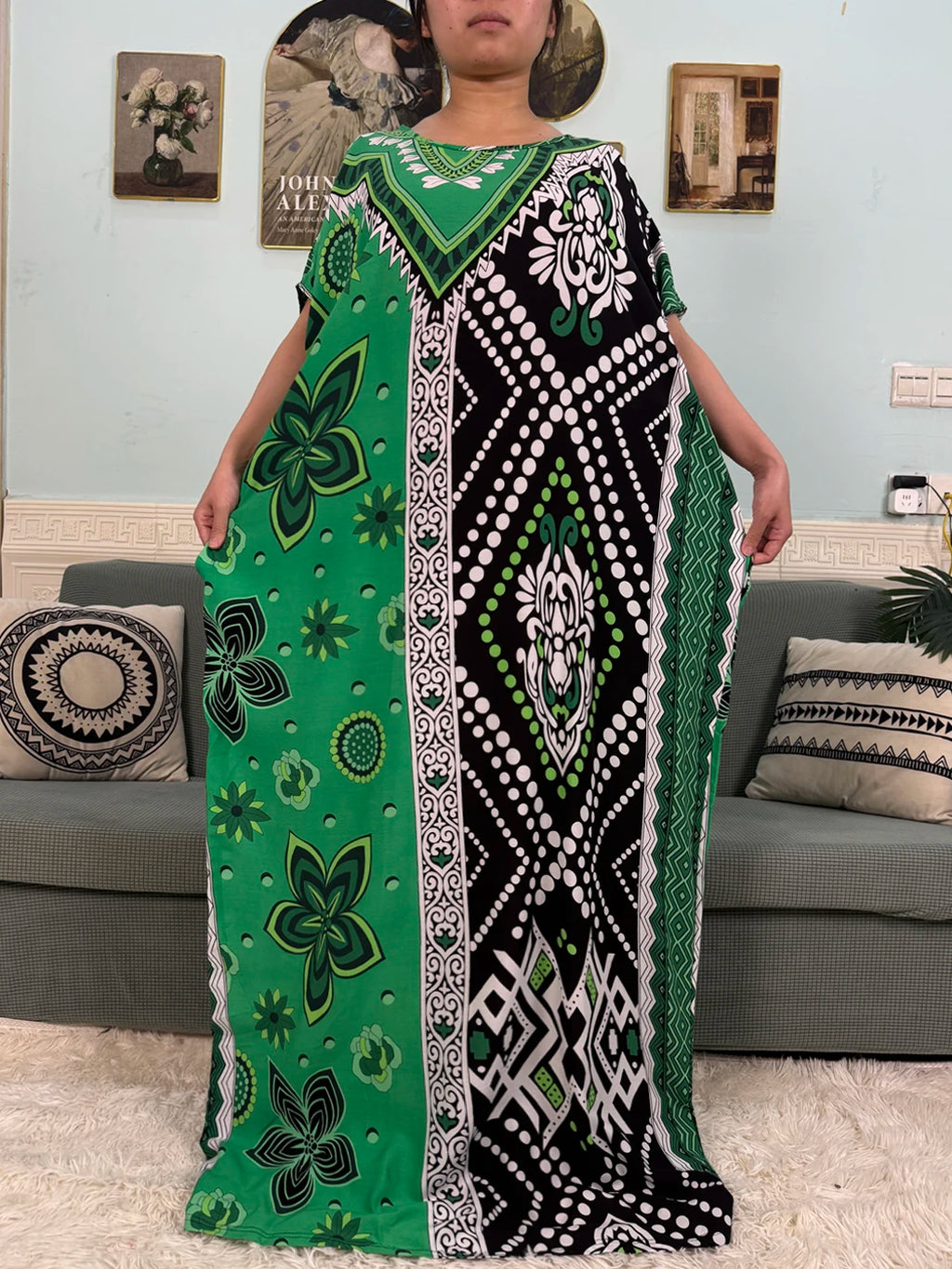 Muslim Abayas For Women 2025 Cotton Floral Printed Loose Caftan Marocain Femme Robe Eid Islam African Dresses With Pocket Scarf