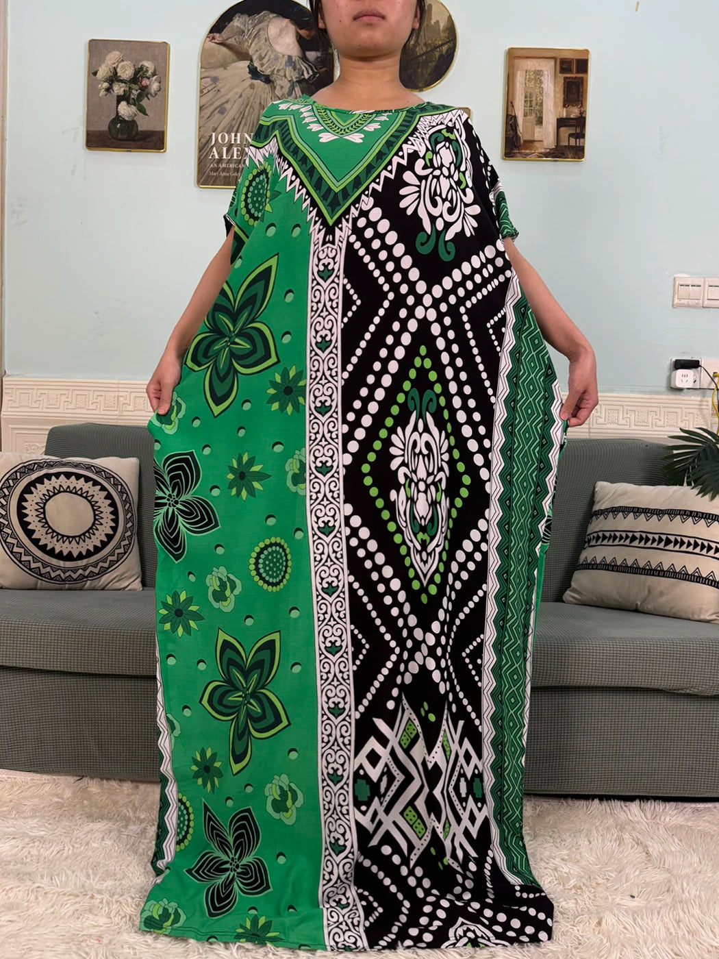 Muslim Abayas For Women 2025 Cotton Floral Printed Loose Caftan Marocain Femme Robe Eid Islam African Dresses With Pocket Scarf