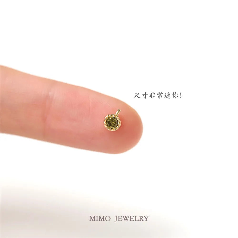 Color copper plated gold custom color mini round single zircon pendant DIY handcrafted accessories