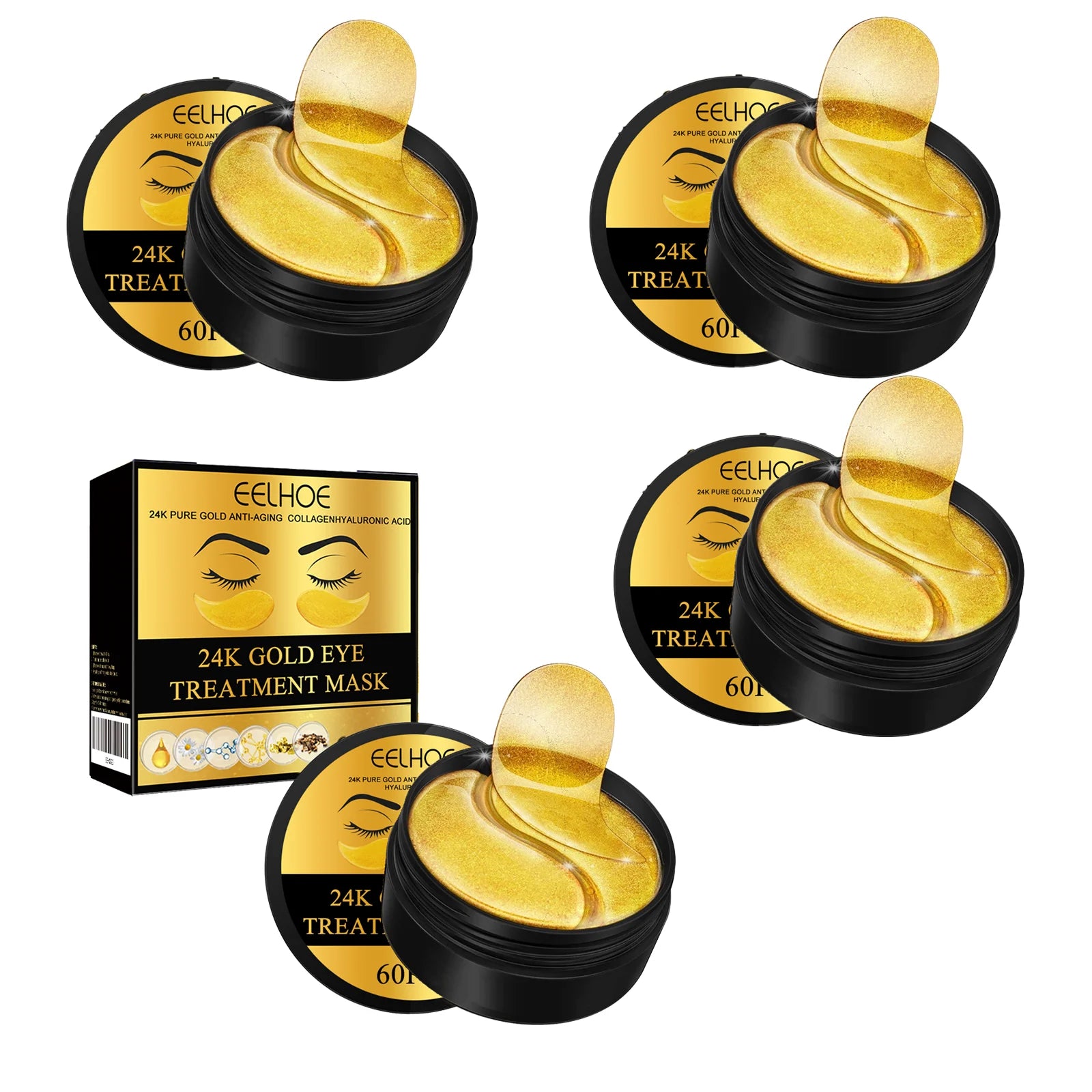 24K Gold Eye Mask Removal Eyes Bags Anti Dark Circles Eliminating Puffiness Moisturizing Firming Eye Skin Care Patches