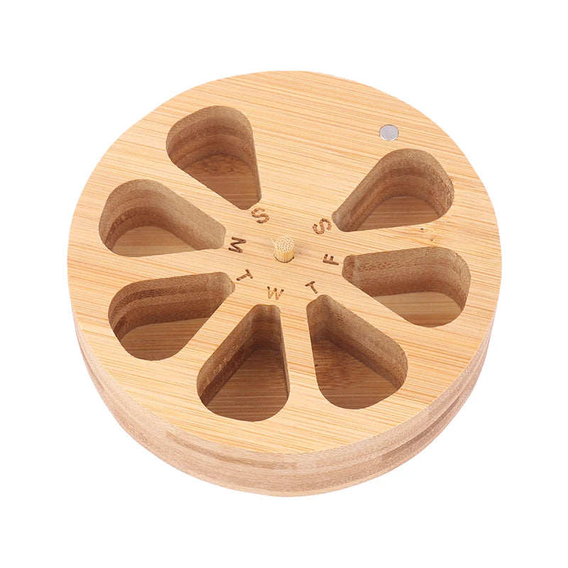 Bamboo Wood Pill Organizer For Medicine Vitamin Weekly, Arthritis Friendly 7-Day Pill Box Medium Container Holder, Daily Portabl
