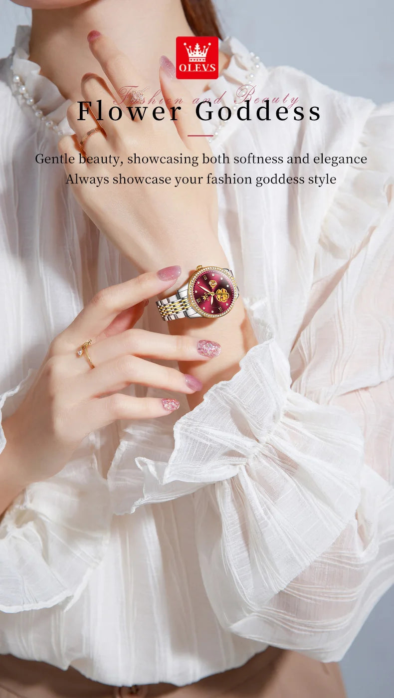 OLEVS 6706 Mechanical Watch for Women Luxury Waterproof Fashion Elegant Diamond  Automatic Ladies Watches