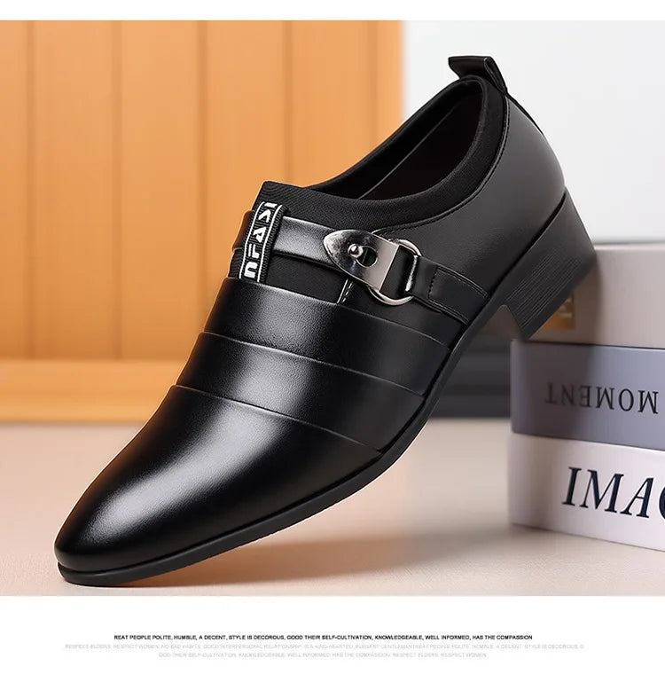 Classic Leather Shoes for Men Slip on Pointed Toe Oxfords Formal Wedding Party Office Business Casual Dress Shoes Men's Loafers