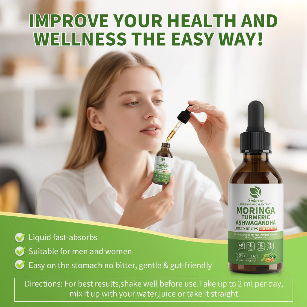 12-in-1 Organic Moringa Drops with Ashwagandha Turmeric Quercetin for Energy Immune Joint Digestive Metabolism, Vegan Non-GMO