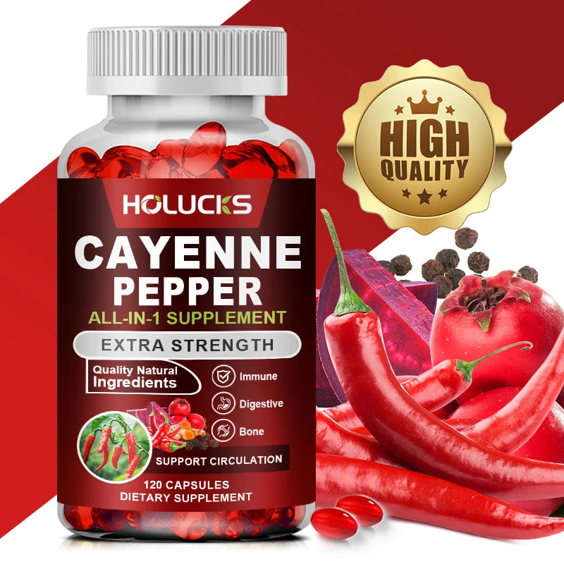 Cayenne Pepper Capsules, with Vitamin D3 K2, Blood Circulation, Promote Digestion, Boost Metabolism, Support Joint, Bone Health