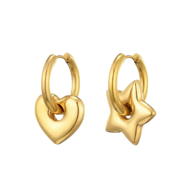 Stainless Steel Round Star Moon Heart Pendant Hoop Earrings for Women Fashion Classic Y2K Jewelry Gold Silver Color Earring