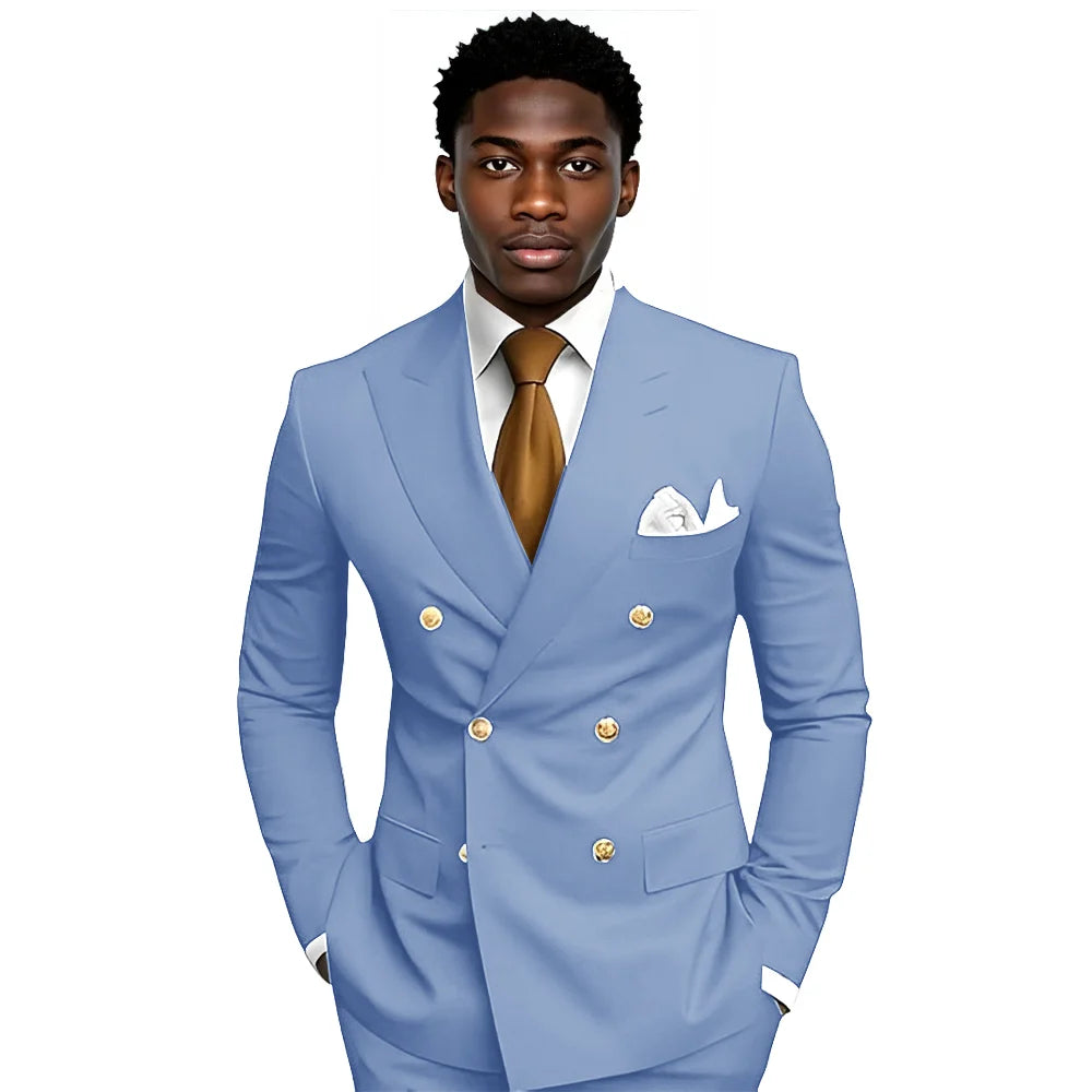 Business Men's Suit 2-piece Double-breasted Blazer Pants Wedding Groom's Tuxedo Gentleman's Evening Dress Tailor-made Mens Suits